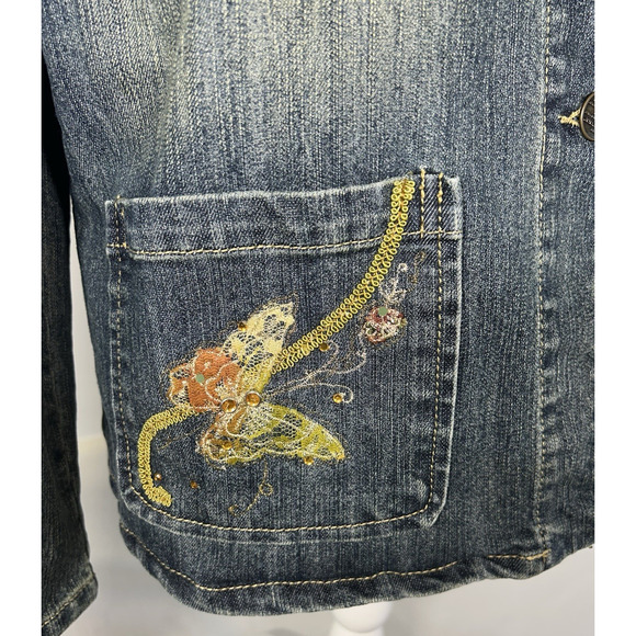 Cottage core Y2K Denim Embroidered Bedazzled Bling Ladies jacket Size XXL - Picture 4 of 11